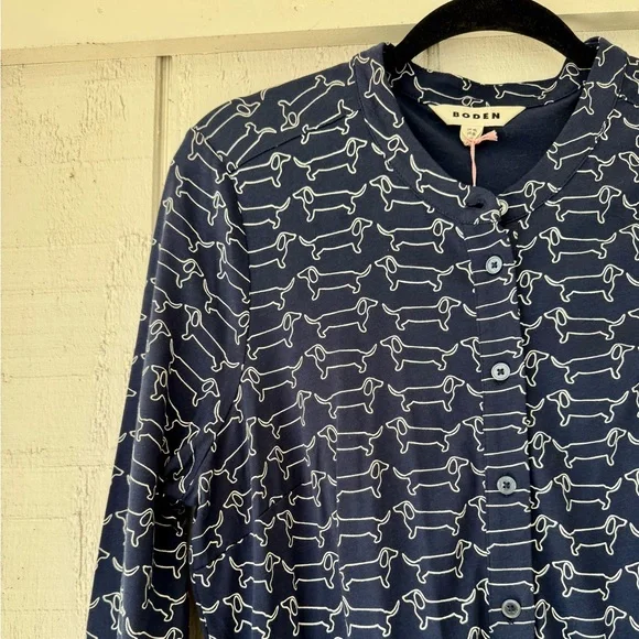 NWT Boden Julia Dachshund Shirt Dress Sz 12L Navy Knit LS Preppy Doxie Lover - Picture 6 of 7